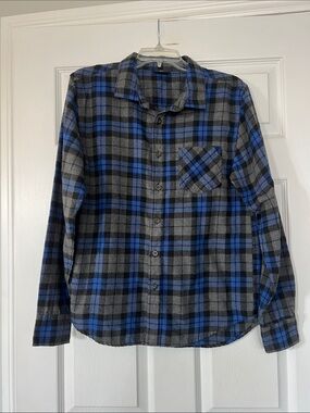 Men's Blue and Gray Plaid Button-Down Shirt - Classic Casual